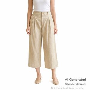 PART TWO SZ 6 (36) beige pleated high rise wide leg linen/cotton blend pant
